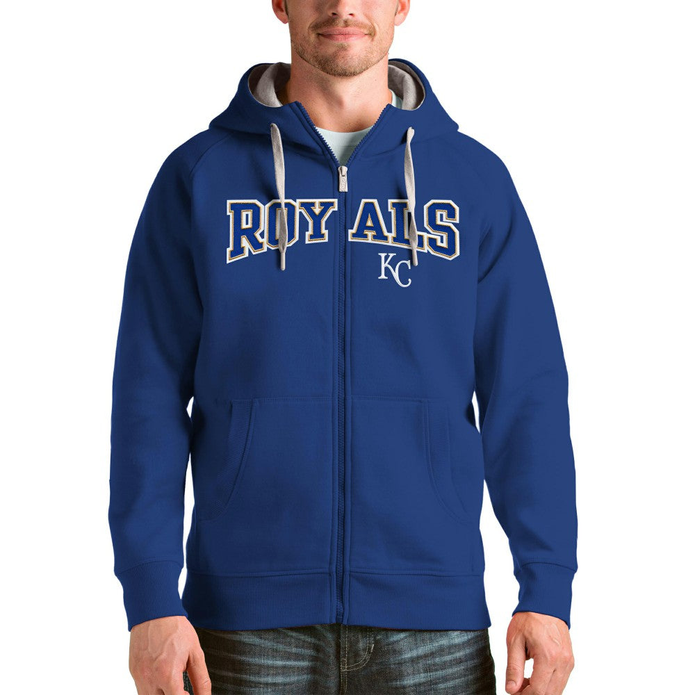 Royal Kansas City Royals Antigua Team Logo Victory Full-Zip Hoodie