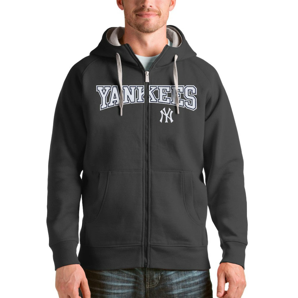 Charcoal New York Yankees Antigua Team Logo Victory Full-Zip Hoodie