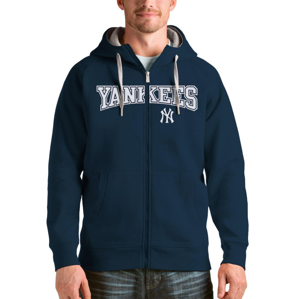 Navy New York Yankees Antigua Team Logo Victory Full-Zip Hoodie