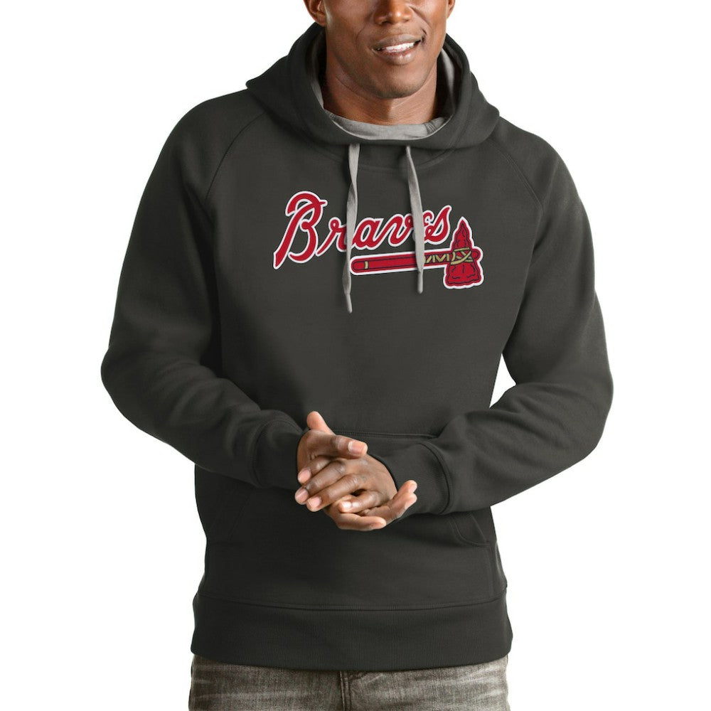Charcoal Atlanta Braves Antigua Victory Pullover Team Logo Hoodie