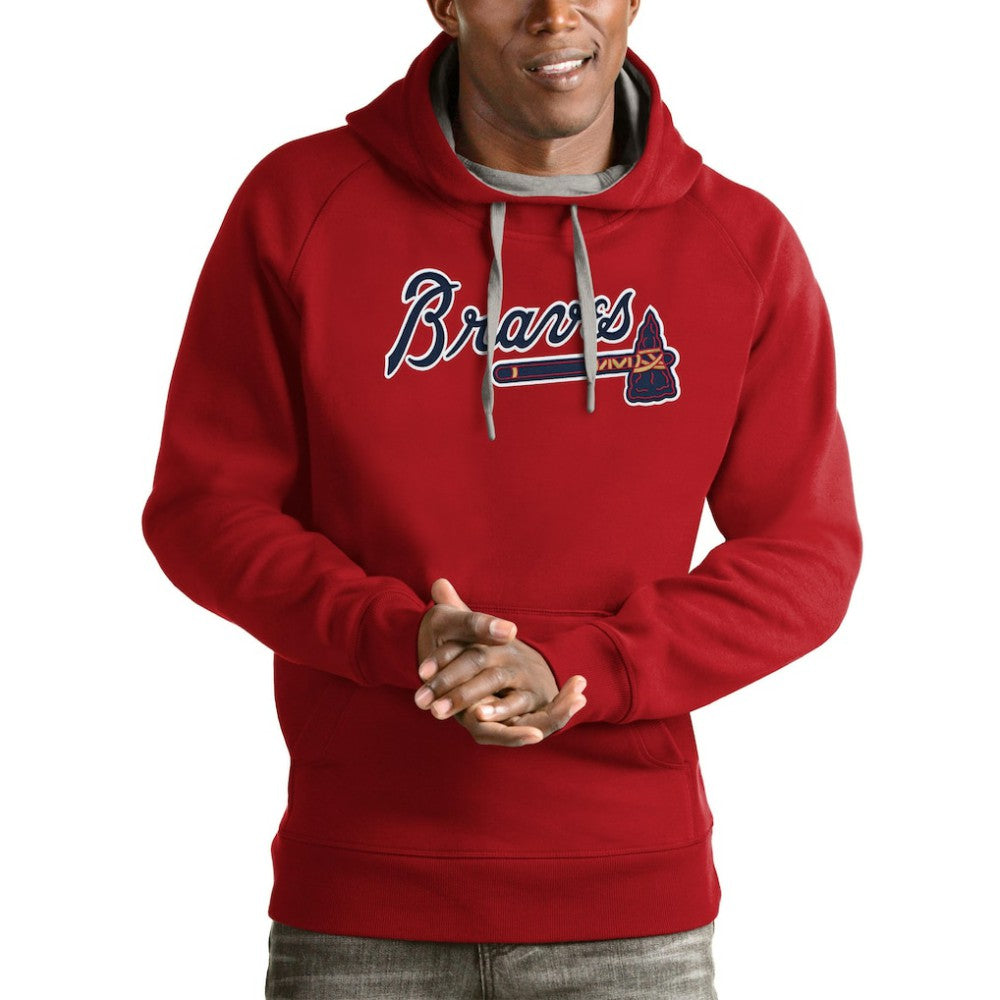 Red Atlanta Braves Antigua Victory Pullover Team Logo Hoodie