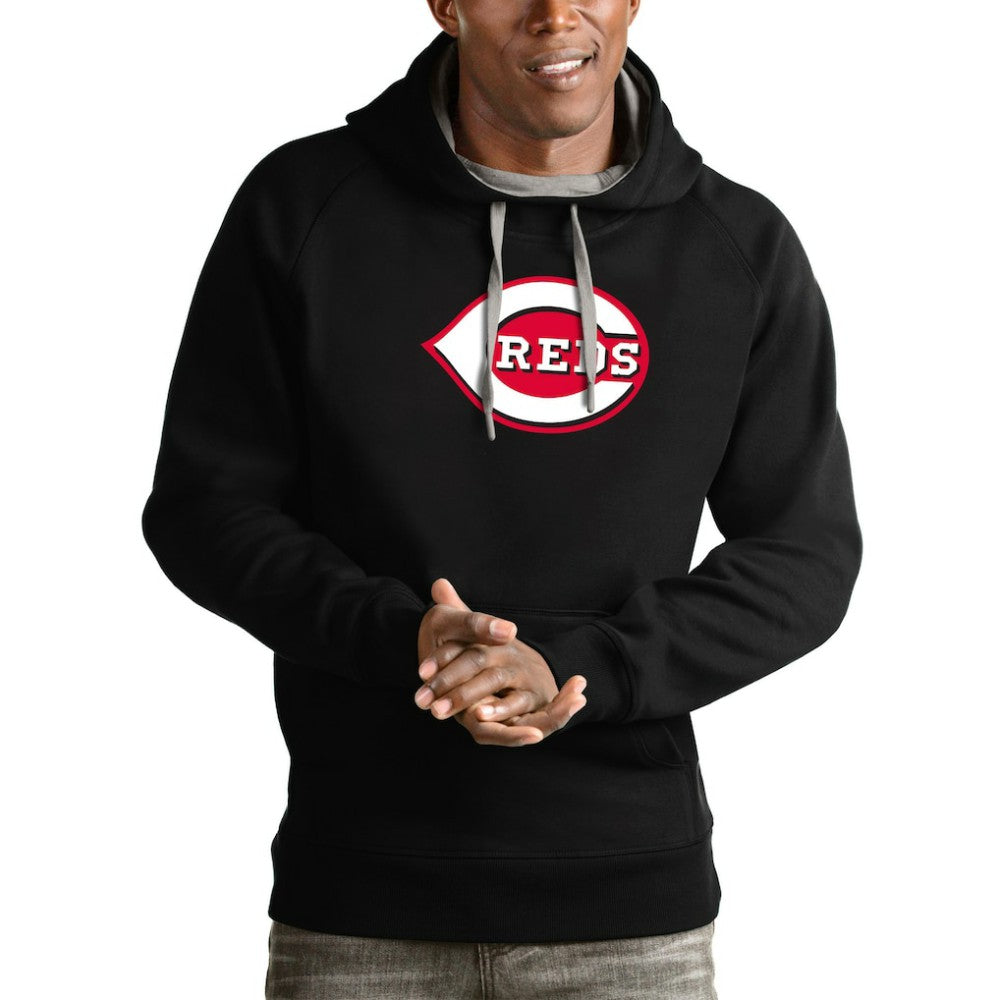 Black Cincinnati Reds Antigua Victory Pullover Team Logo Hoodie