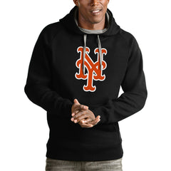 Black New York Mets Antigua Victory Pullover Team Logo Hoodie