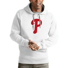 White Philadelphia Phillies Antigua Victory Pullover Team Logo Hoodie