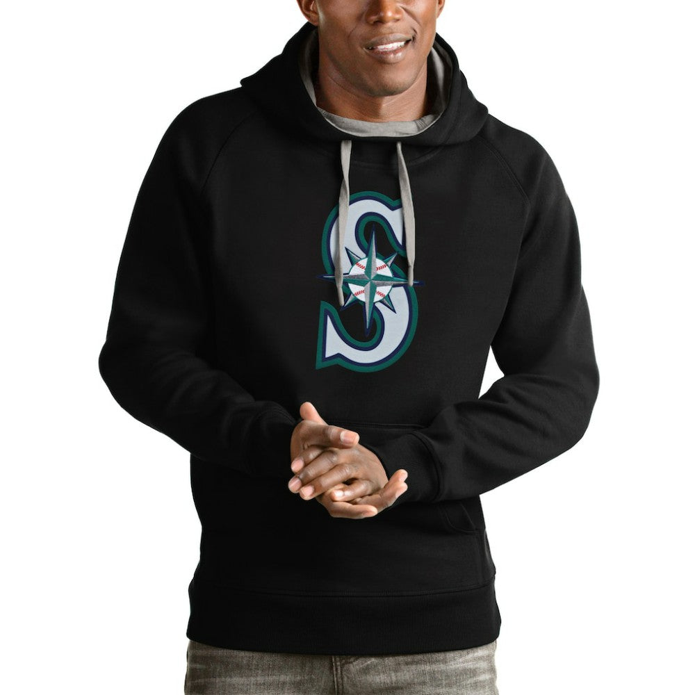 Black Seattle Mariners Antigua Victory Pullover Team Logo Hoodie
