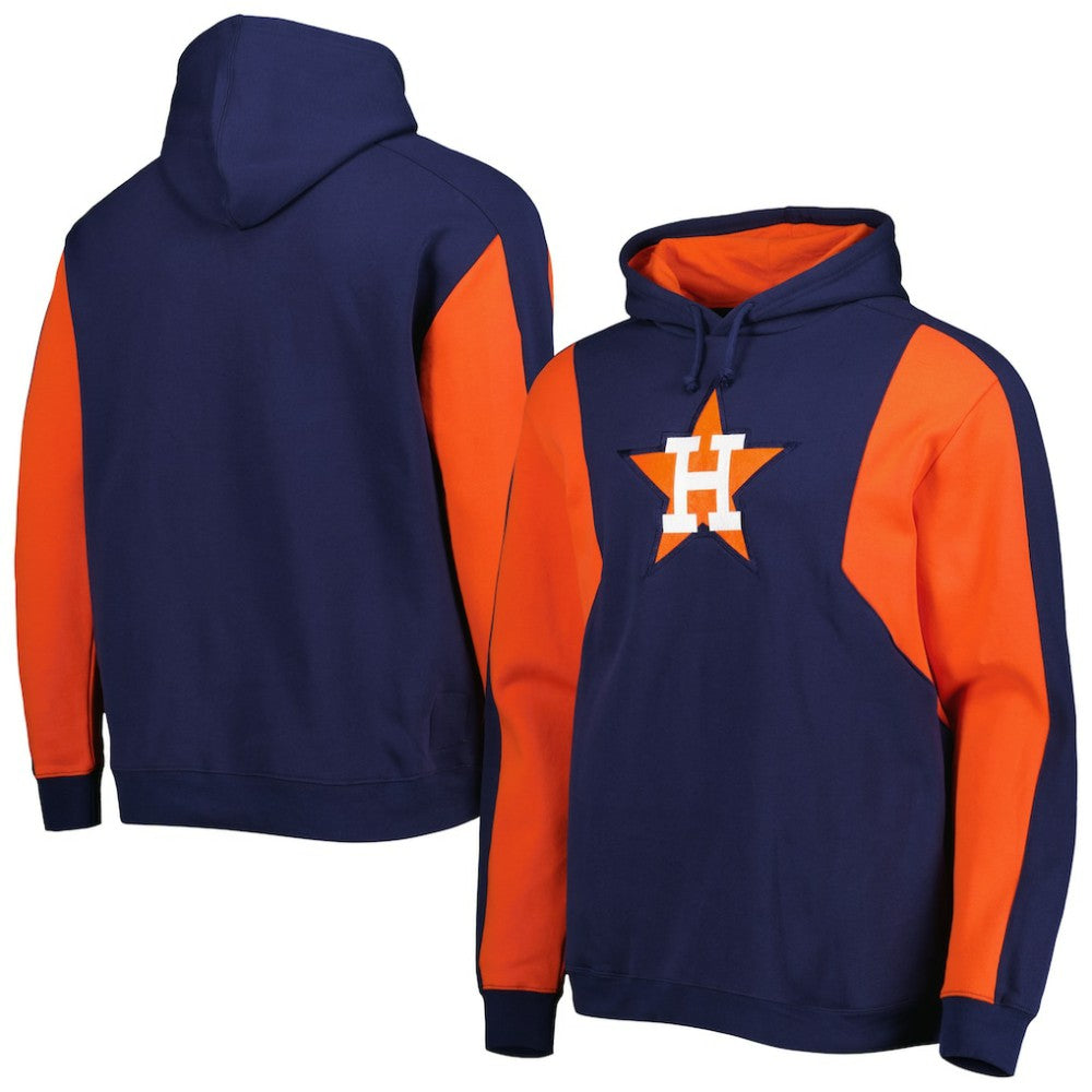 Navy/Orange Houston Astros Mitchell & Ness Colorblocked Fleece Pullover Hoodie