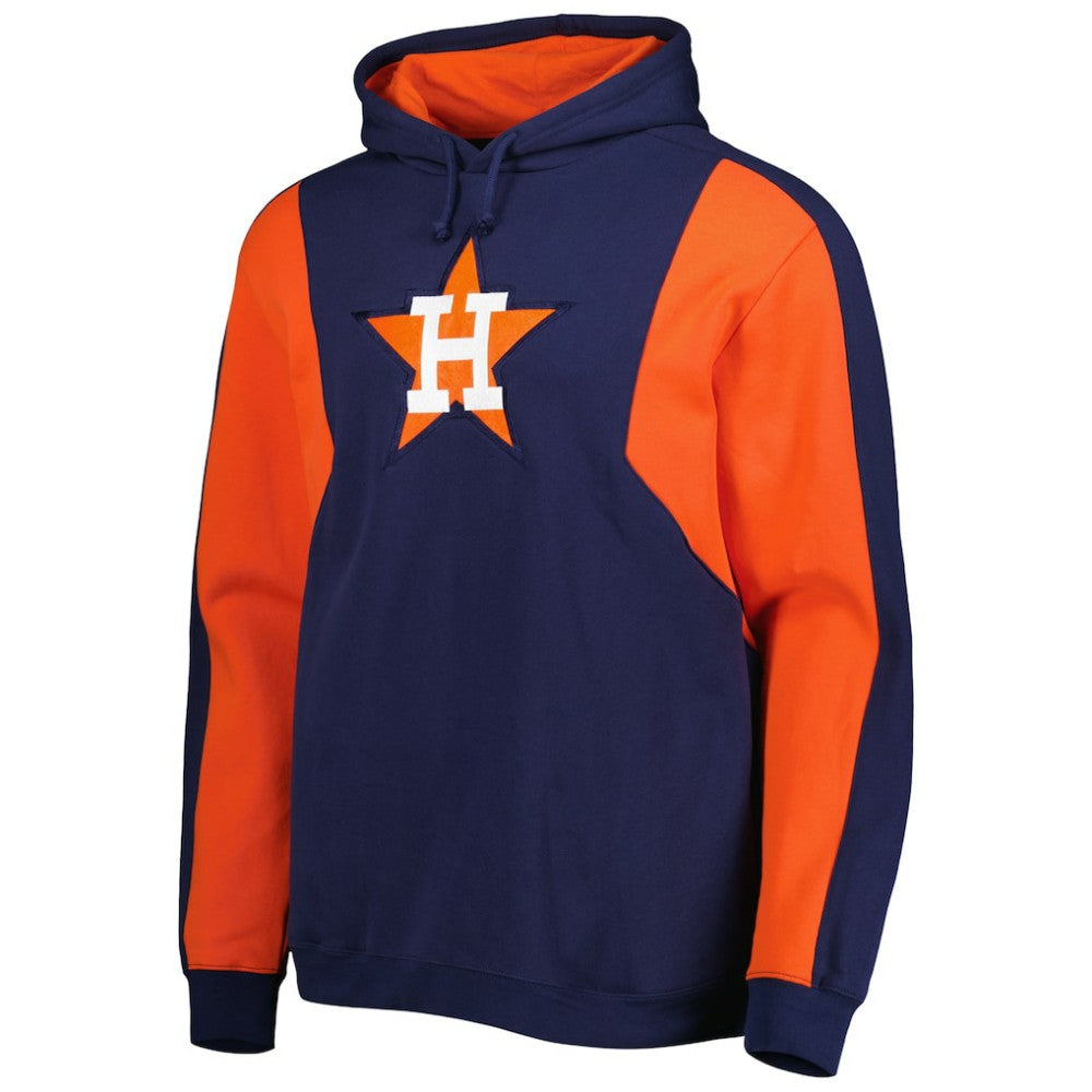 Navy/Orange Houston Astros Mitchell & Ness Colorblocked Fleece Pullover Hoodie