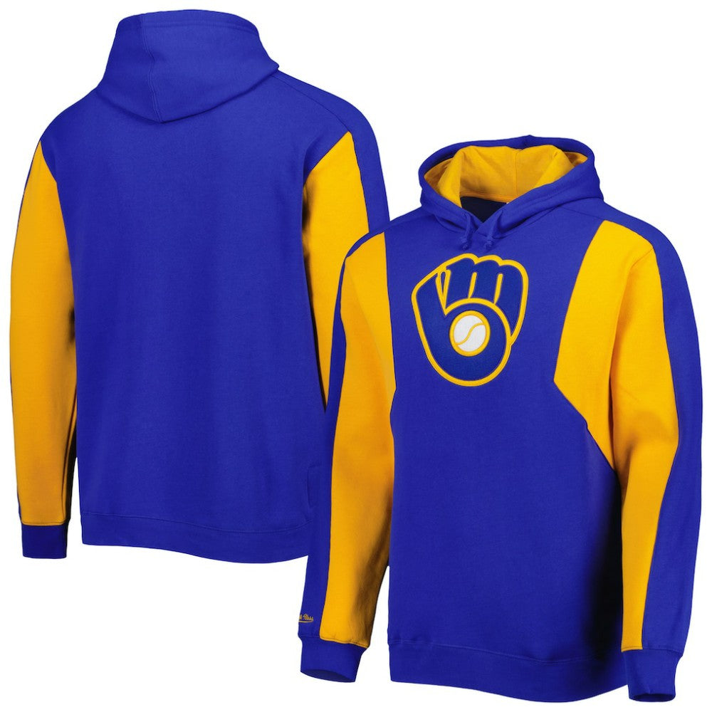 Royal/Gold Milwaukee Brewers Mitchell & Ness Colorblocked Fleece Pullover Hoodie