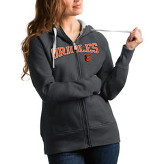 Charcoal Baltimore Orioles Antigua Women's Team Logo Victory Full-Zip Hoodie