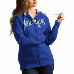 Royal Los Angeles Dodgers Antigua Women's Team Logo Victory Full-Zip Hoodie