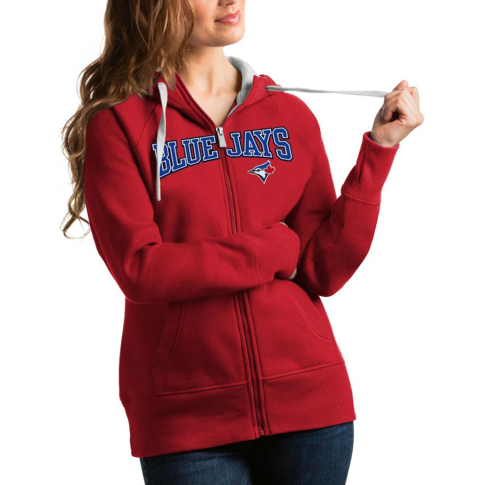 Red Toronto Blue Jays Antigua Women's Team Logo Victory Full-Zip Hoodie