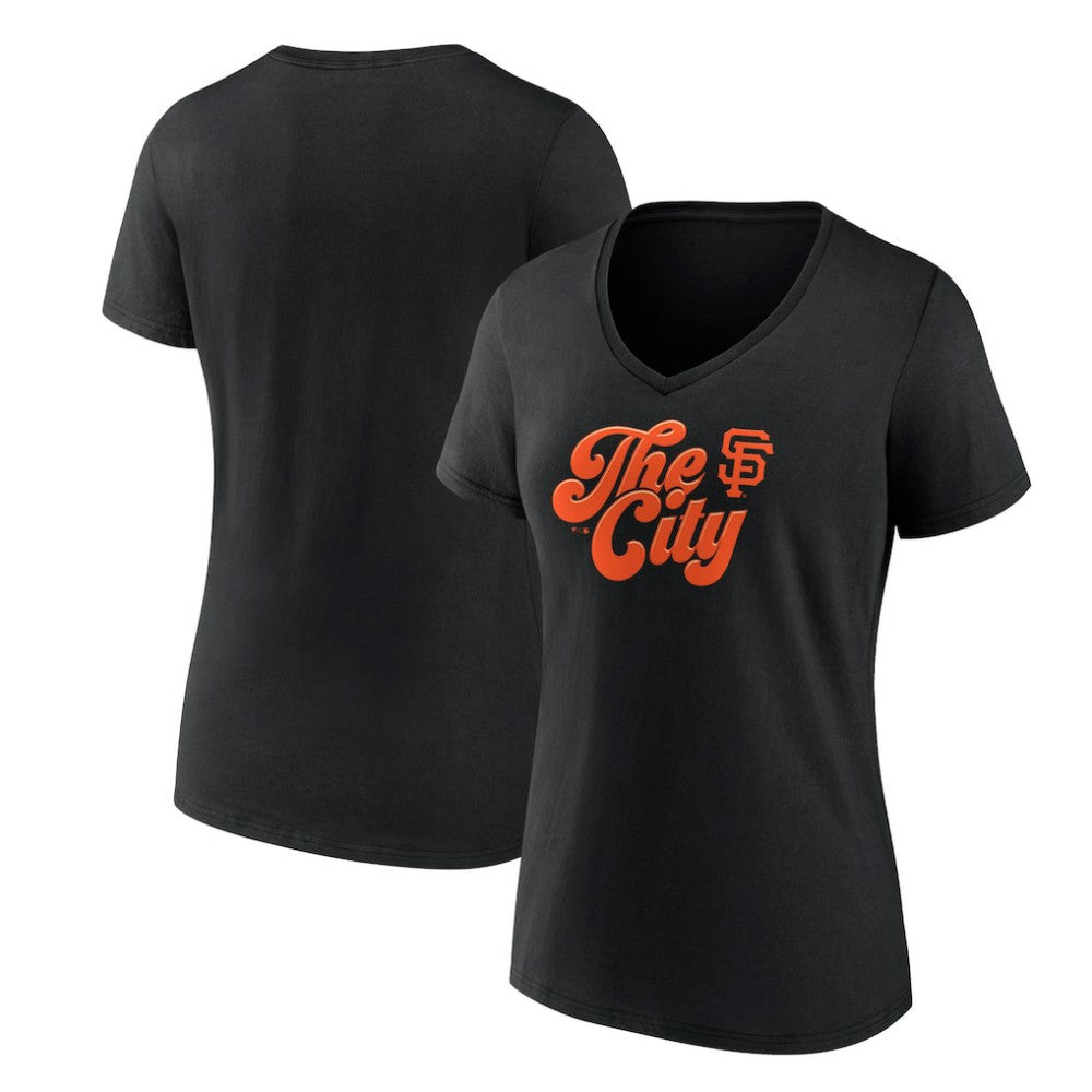 Black San Francisco Giants Women's Scripty City V-Neck T-Shirt