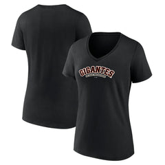 Black San Francisco Giants Women's Spanish Logo V-Neck T-Shirt