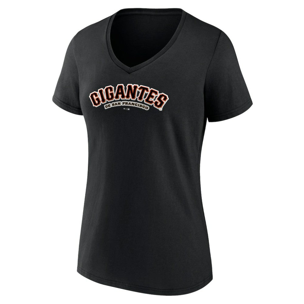 Black San Francisco Giants Women's Spanish Logo V-Neck T-Shirt