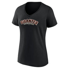 Black San Francisco Giants Women's Spanish Logo V-Neck T-Shirt