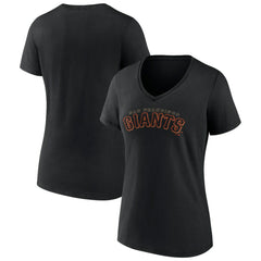 Black San Francisco Giants Women's Giants Alternate Club Lettering V-Neck T-Shirt