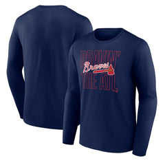 Navy Atlanta Braves Pitch Out Long Sleeve T-Shirt