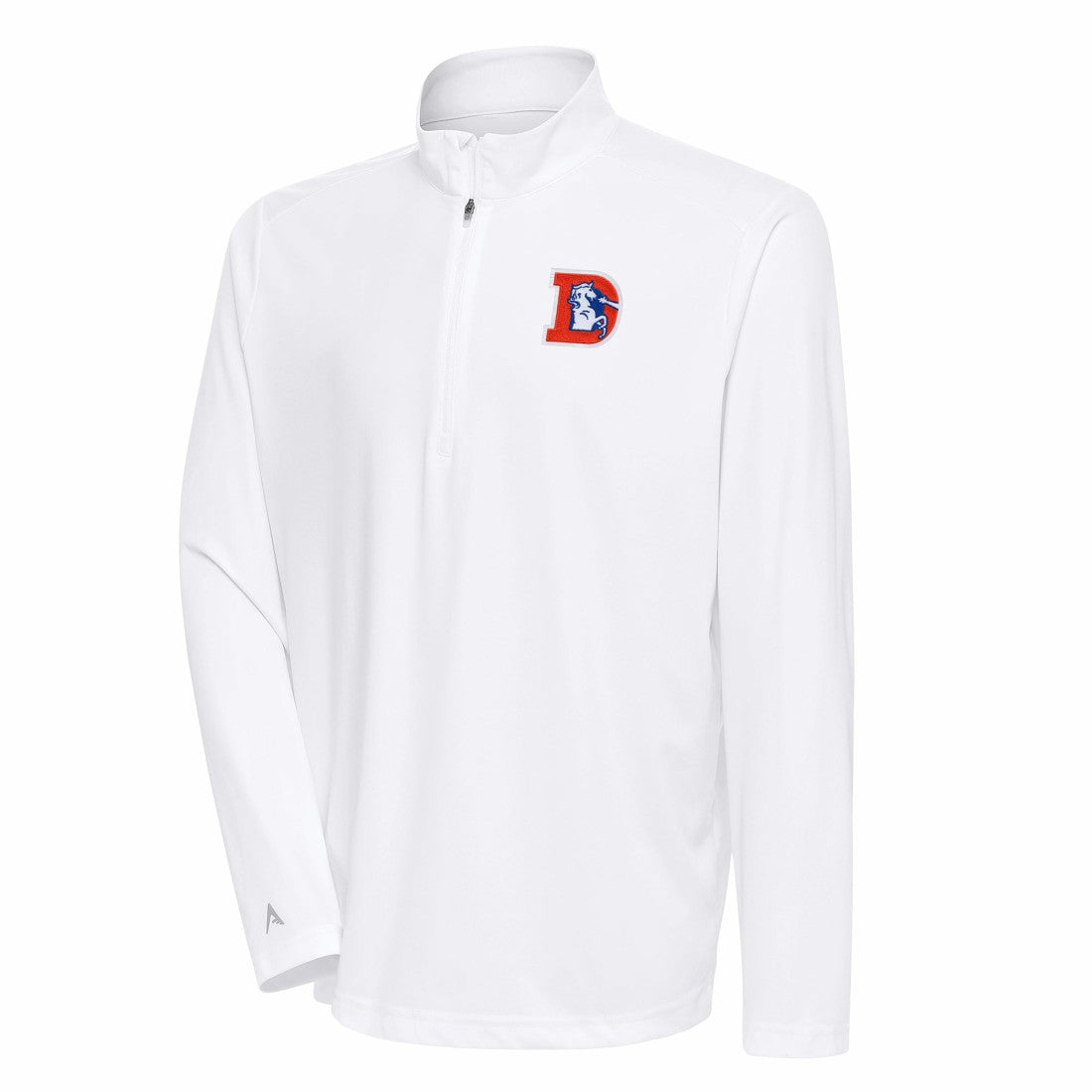 Antigua Team Logo Throwback Tribute Quarter-Zip Pullover Top - Denver Broncos Pullover
