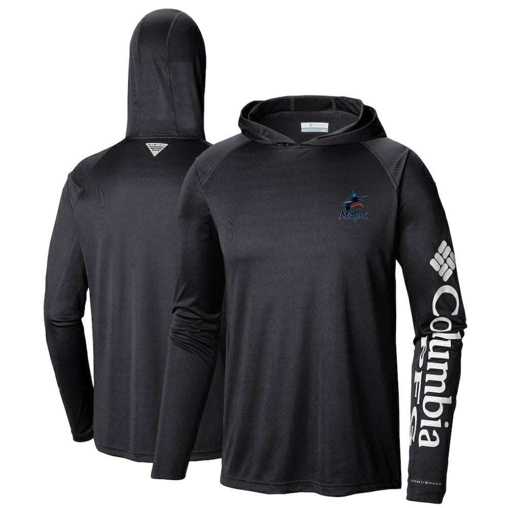 Black Miami Marlins Columbia Terminal Tackle Long Sleeve Hoodie T-Shirt