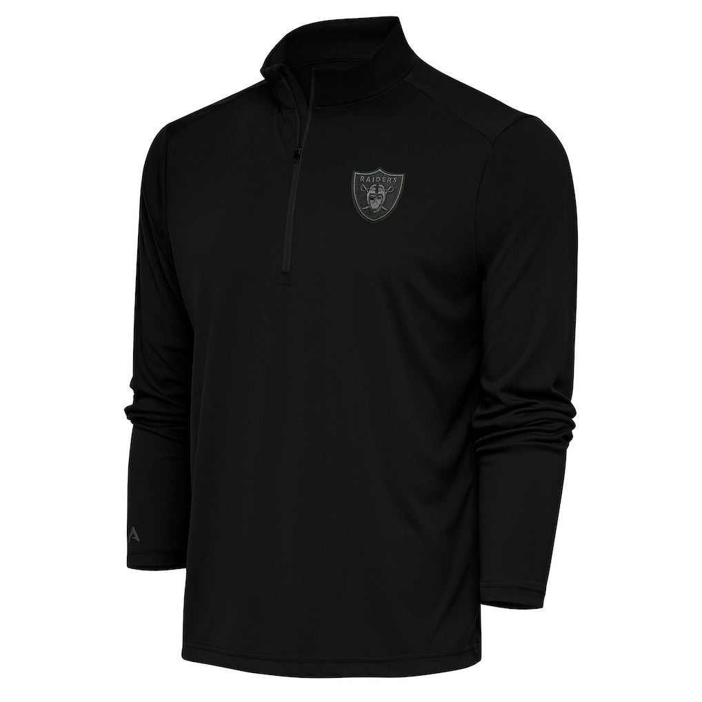 Antigua Tonal Logo Tribute Quarter-Zip Pullover Top - Las Vegas Raiders Pullover