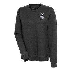 Heather Black Chicago White Sox Antigua Women's Action Crewneck Pullover Sweatshirt