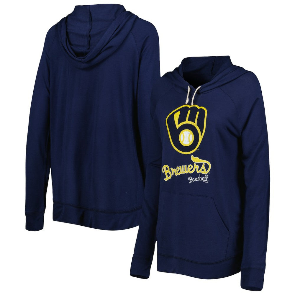 Navy Milwaukee Brewers Touch Women's Pre-Game Raglan Pullover Hoodie
