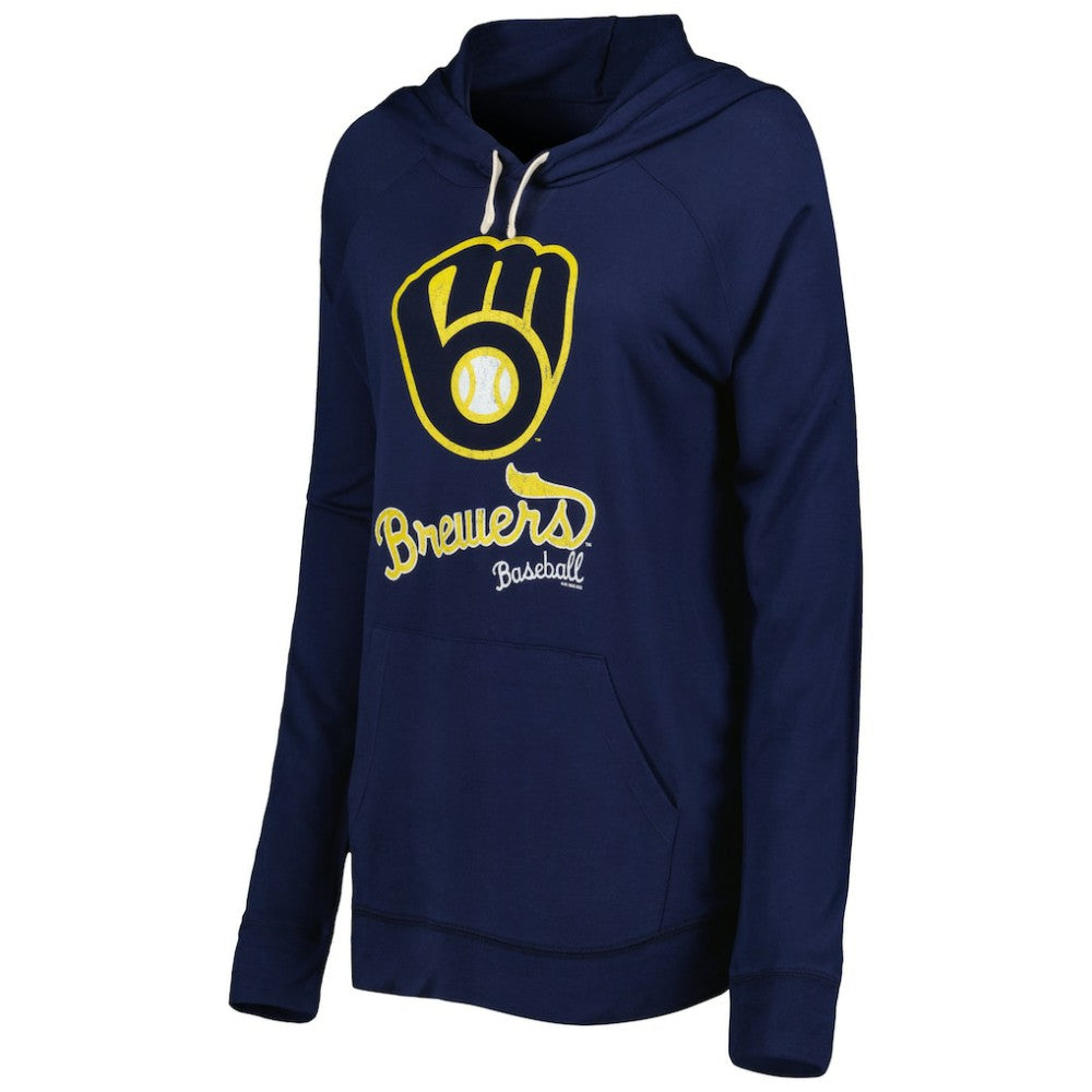 Navy Milwaukee Brewers Touch Women's Pre-Game Raglan Pullover Hoodie
