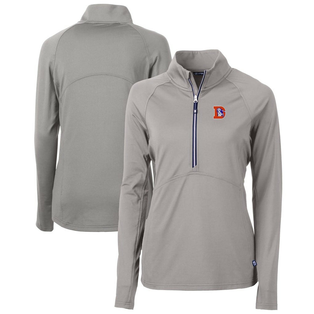 Cutter & Buck Women's Throwback Logo Adapt Eco Knit Stretch Recycled Half-Zip Pullover Top - Denver Broncos Pullover