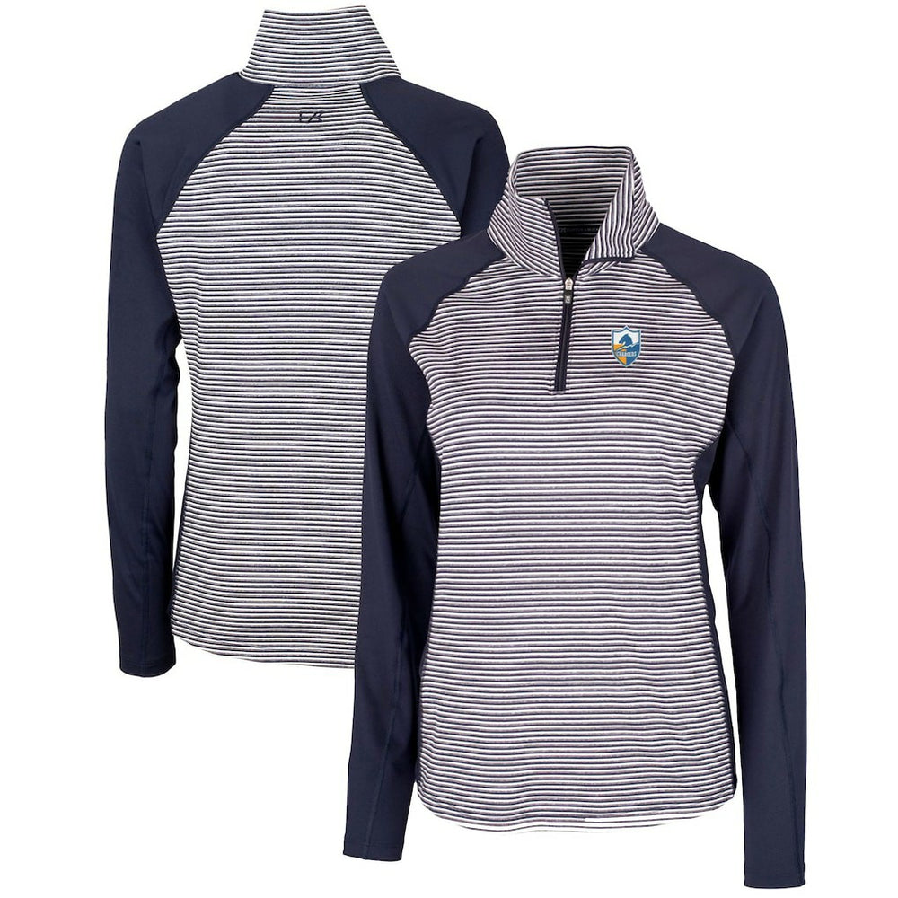 Cutter & Buck Women's Throwback Logo Forge Tonal Stripe Stretch Half-Zip Pullover Top - Los Angeles Chargers Pullover
