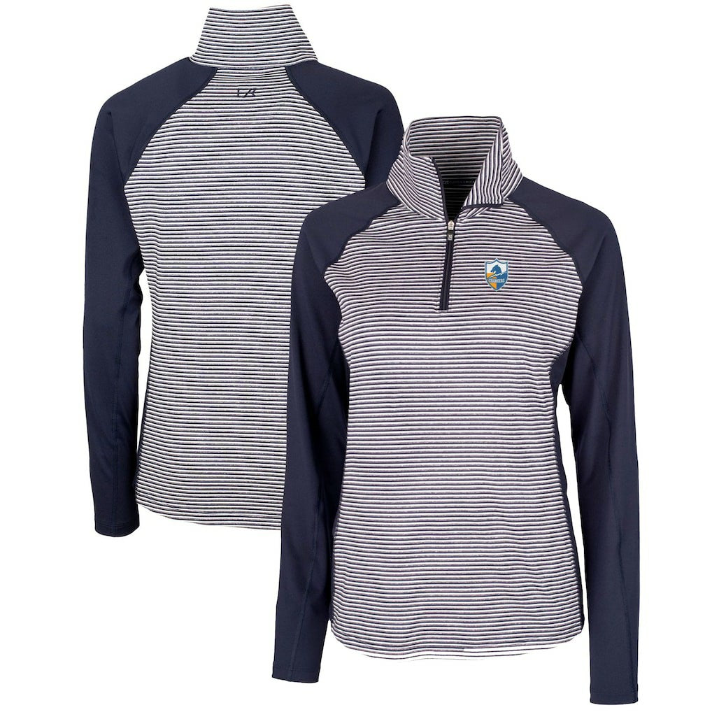 Cutter & Buck Women's Throwback Logo Forge Tonal Stripe Stretch Half-Zip Pullover Top - Los Angeles Chargers Pullover