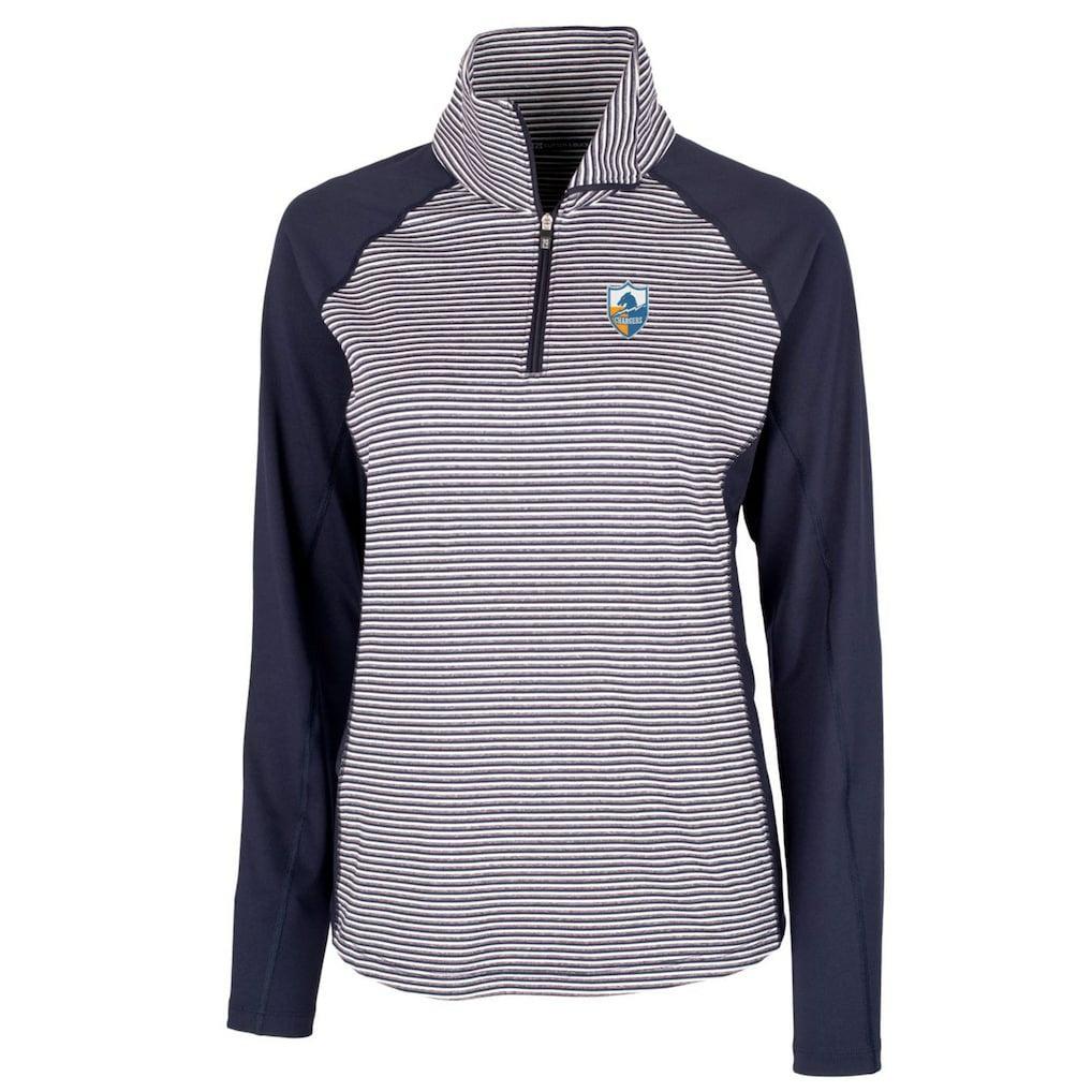 Cutter & Buck Women's Throwback Logo Forge Tonal Stripe Stretch Half-Zip Pullover Top - Los Angeles Chargers Pullover