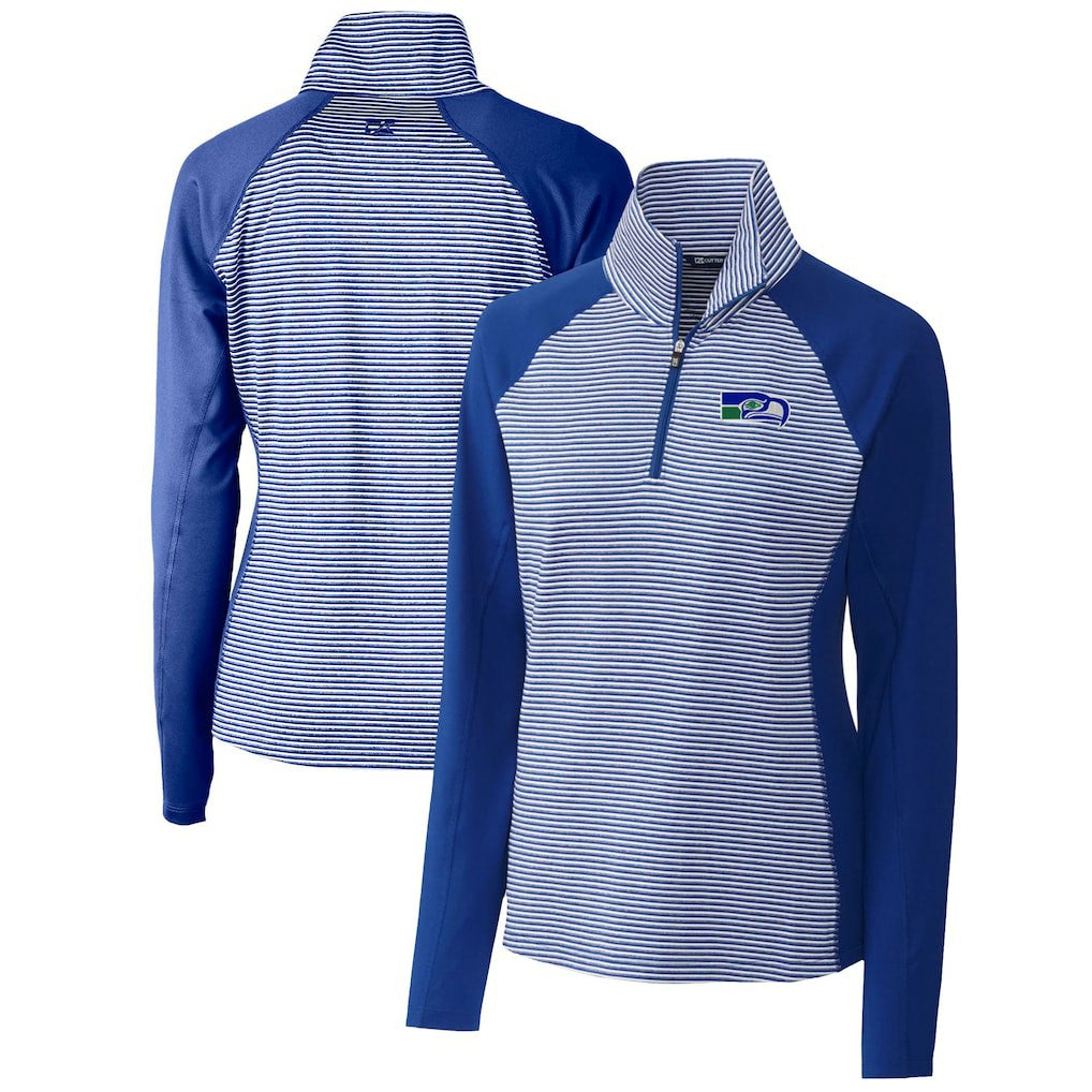 Cutter & Buck Women's Throwback Logo Forge Tonal Stripe Stretch Half-Zip Pullover Top - Seattle Seahawks Pullover