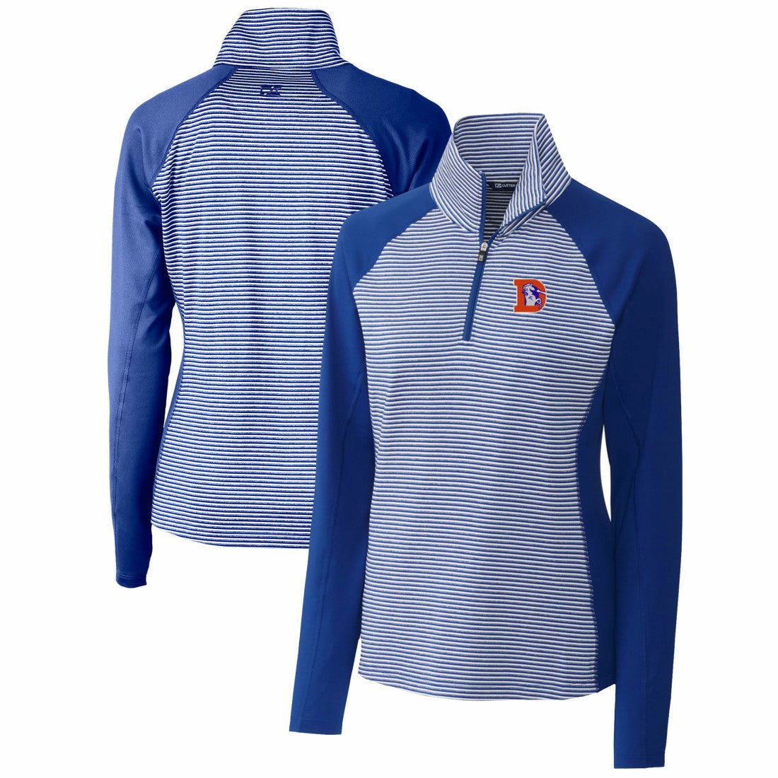 Cutter & Buck Women's Throwback Logo Forge Tonal Stripe Stretch Half-Zip Pullover Top - Denver Broncos Pullover