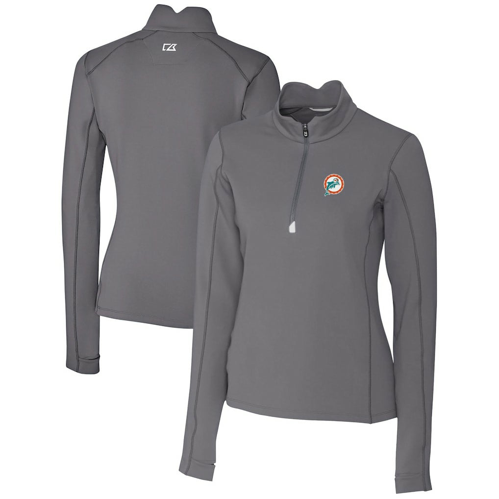 Cutter & Buck Women's Throwback Logo Traverse Stretch Quarter-Zip Pullover Top - Miami Dolphins Pullover