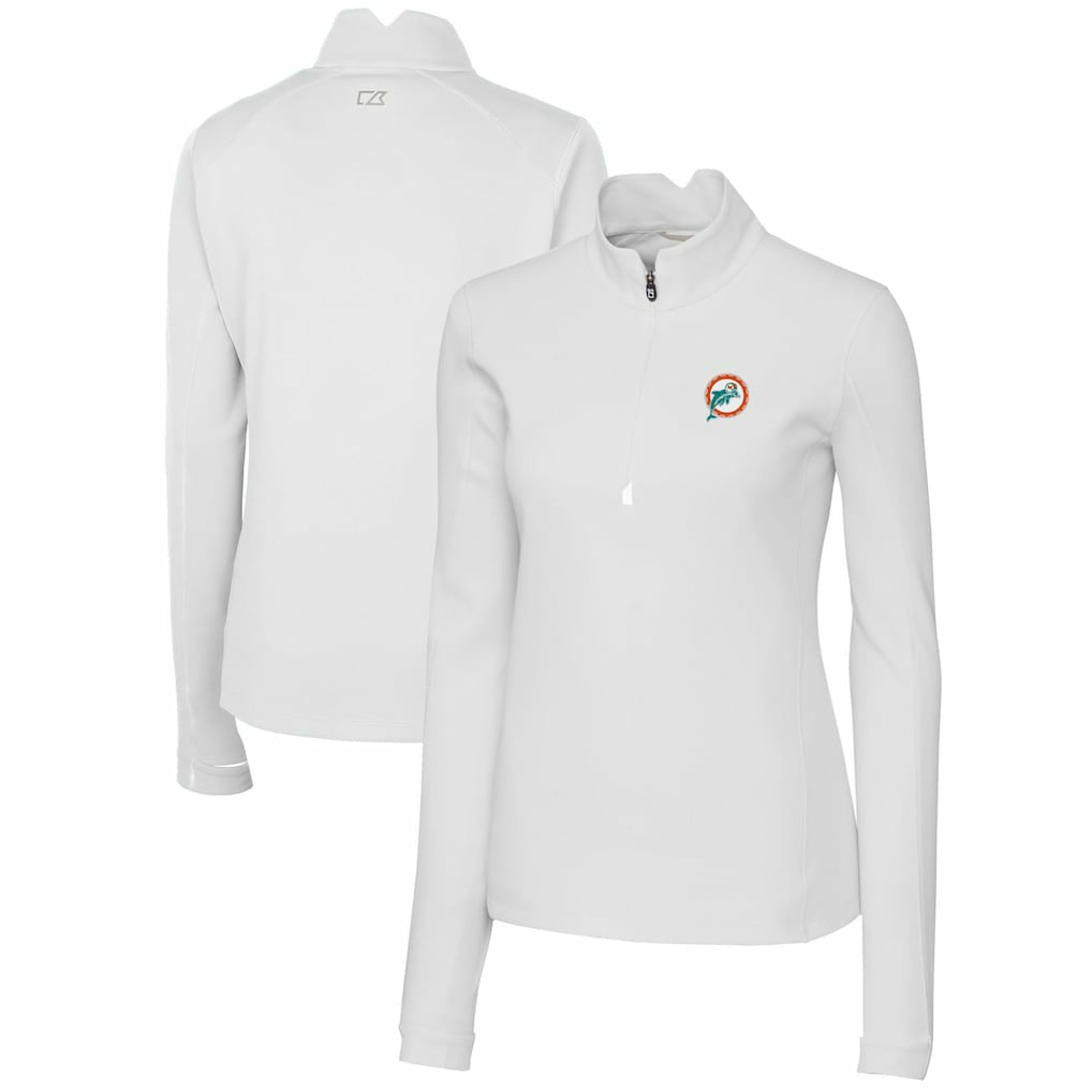 Cutter & Buck Women's Throwback Logo Traverse Stretch Quarter-Zip Pullover Top - Miami Dolphins Pullover
