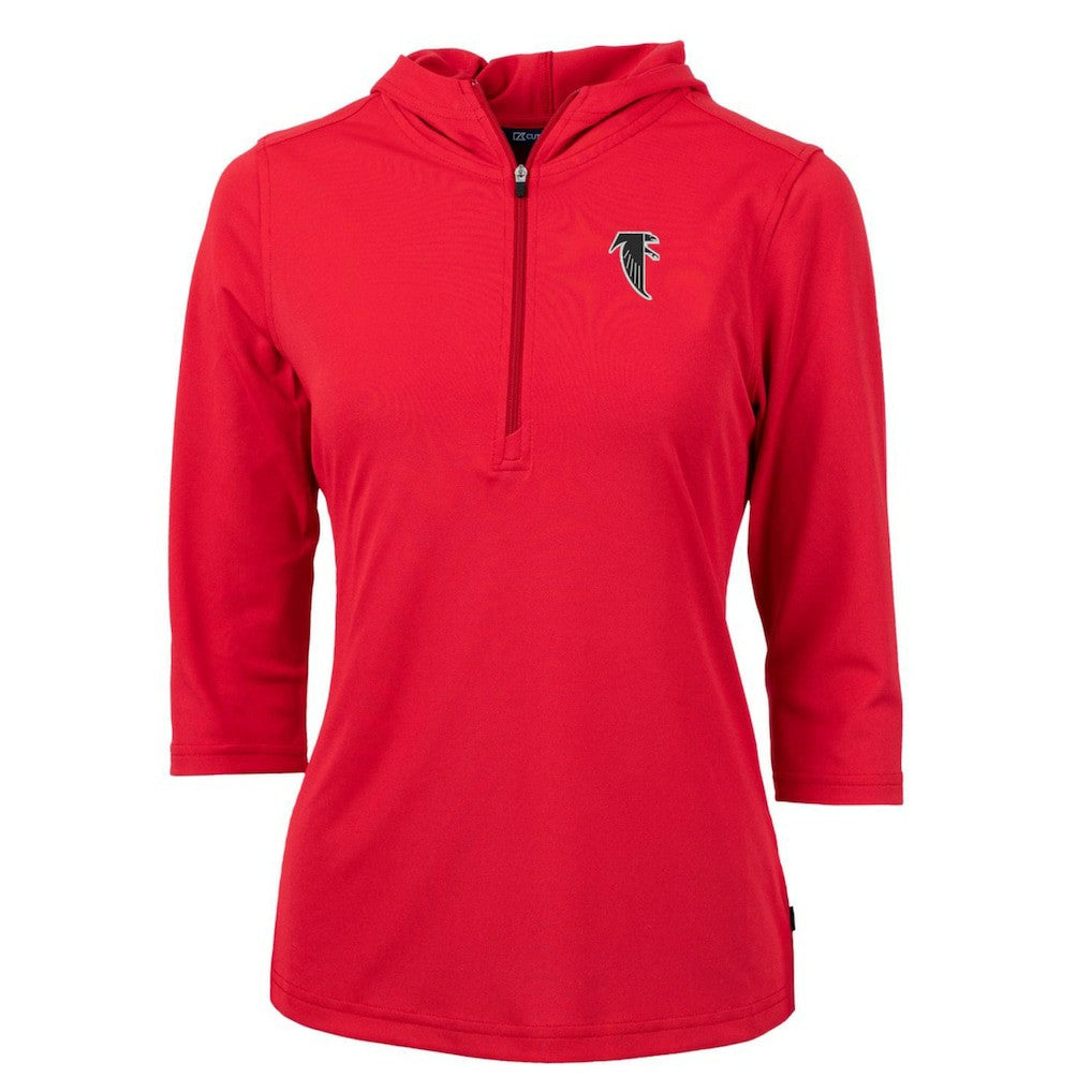 Cutter & Buck Women's Throwback Logo Virtue Eco Pique 3/4 Sleeve Half-Zip Pullover Hoodie - Atlanta Falcons Hoodies