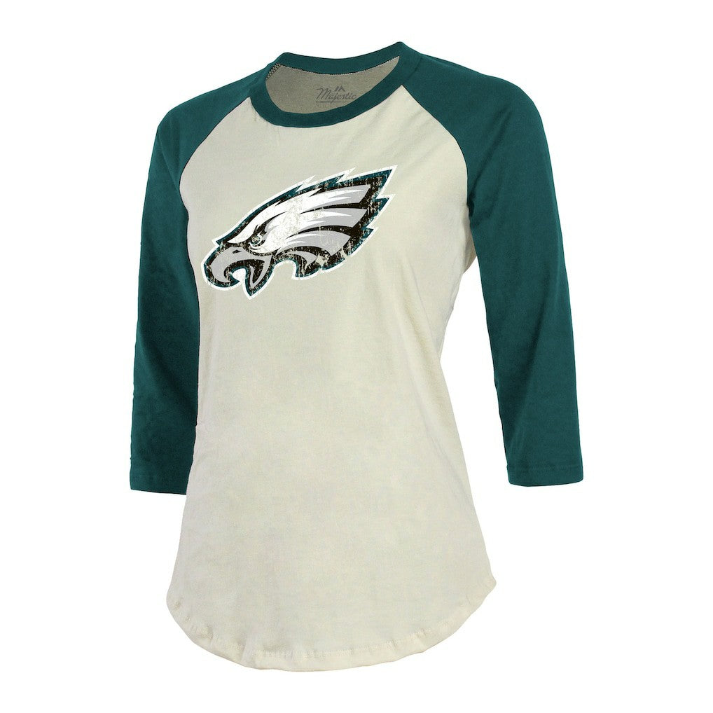 Jalen Hurts  Majestic Threads Women's Player Raglan Name & Number Fitted 3/4-Sleeve T-Shirt - Philadelphia Eagles T-shirts