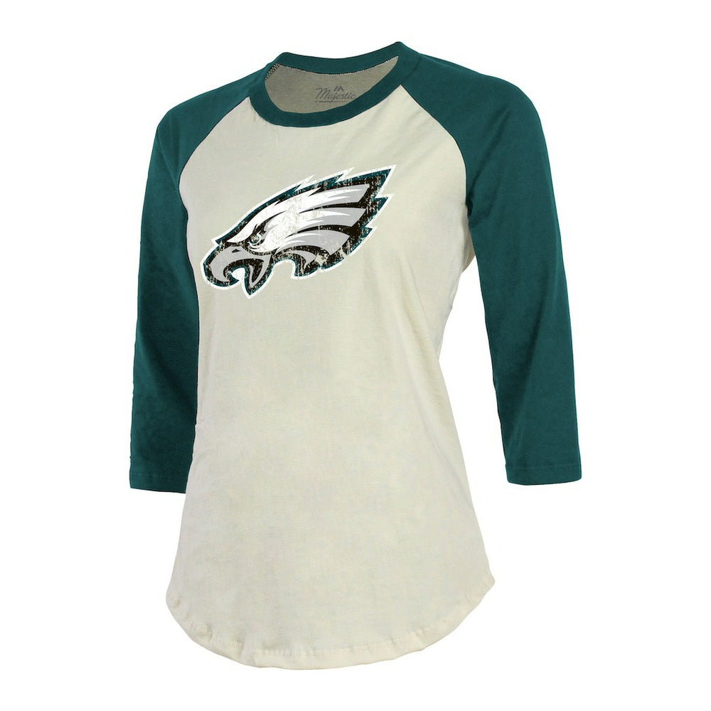 Jalen Hurts  Majestic Threads Women's Player Raglan Name & Number Fitted 3/4-Sleeve T-Shirt - Philadelphia Eagles T-shirts