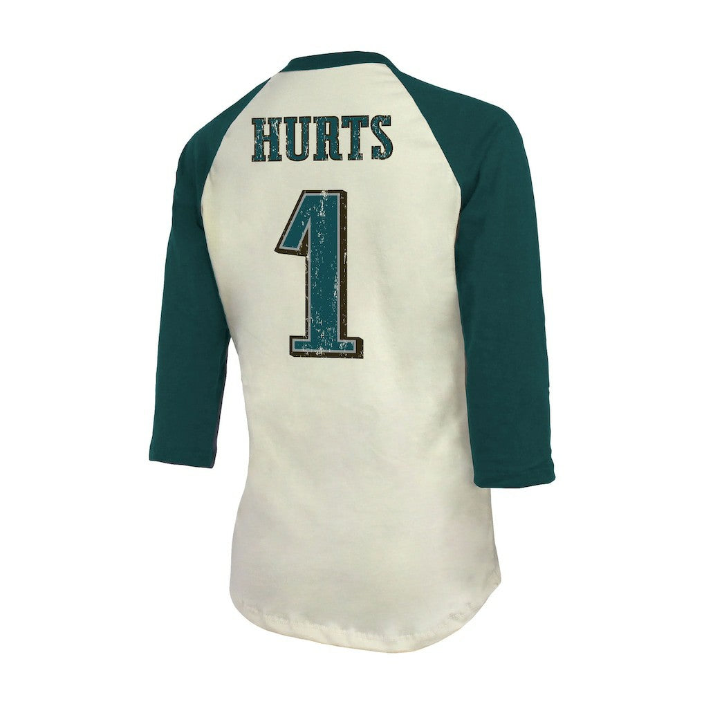Jalen Hurts  Majestic Threads Women's Player Raglan Name & Number Fitted 3/4-Sleeve T-Shirt - Philadelphia Eagles T-shirts