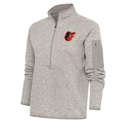 Oatmeal Baltimore Orioles Antigua Women's Logo Fortune Quarter-Zip Pullover Jacket