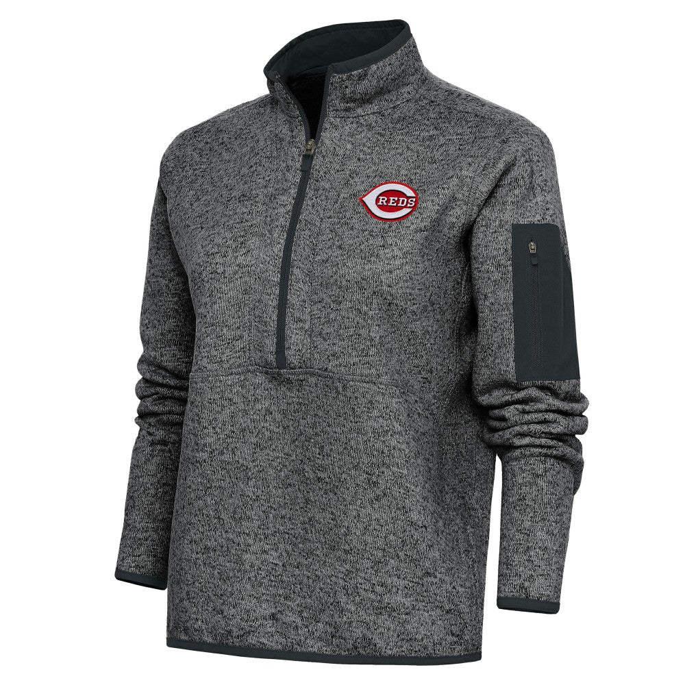Heather Charcoal Cincinnati Reds Antigua Women's Logo Fortune Quarter-Zip Pullover Jacket