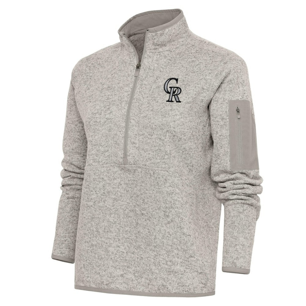 Oatmeal Colorado Rockies Antigua Women's Logo Fortune Quarter-Zip Pullover Jacket