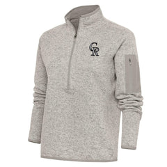 Oatmeal Colorado Rockies Antigua Women's Logo Fortune Quarter-Zip Pullover Jacket