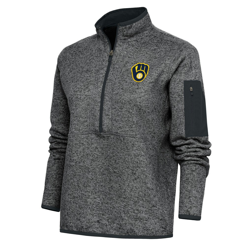 Heather Charcoal Milwaukee Brewers Antigua Women's Logo Fortune Quarter-Zip Pullover Jacket