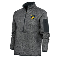 Heather Charcoal Milwaukee Brewers Antigua Women's Logo Fortune Quarter-Zip Pullover Jacket