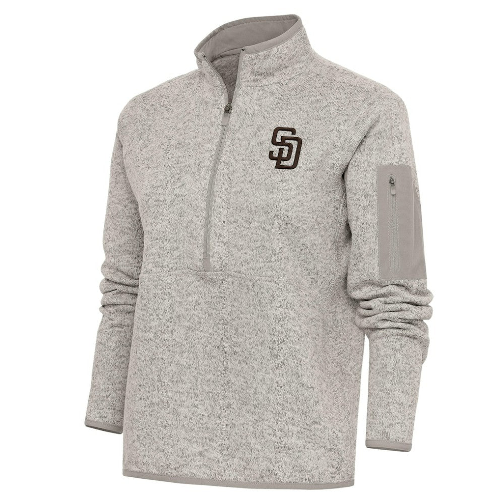 Oatmeal San Diego Padres Antigua Women's Logo Fortune Quarter-Zip Pullover Jacket