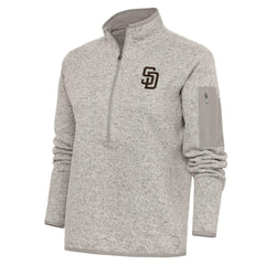 Oatmeal San Diego Padres Antigua Women's Logo Fortune Quarter-Zip Pullover Jacket
