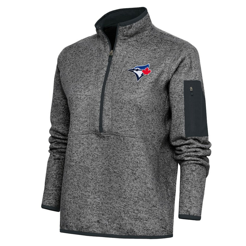 Heather Charcoal Toronto Blue Jays Antigua Women's Logo Fortune Quarter-Zip Pullover Jacket