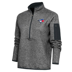 Heather Charcoal Toronto Blue Jays Antigua Women's Logo Fortune Quarter-Zip Pullover Jacket