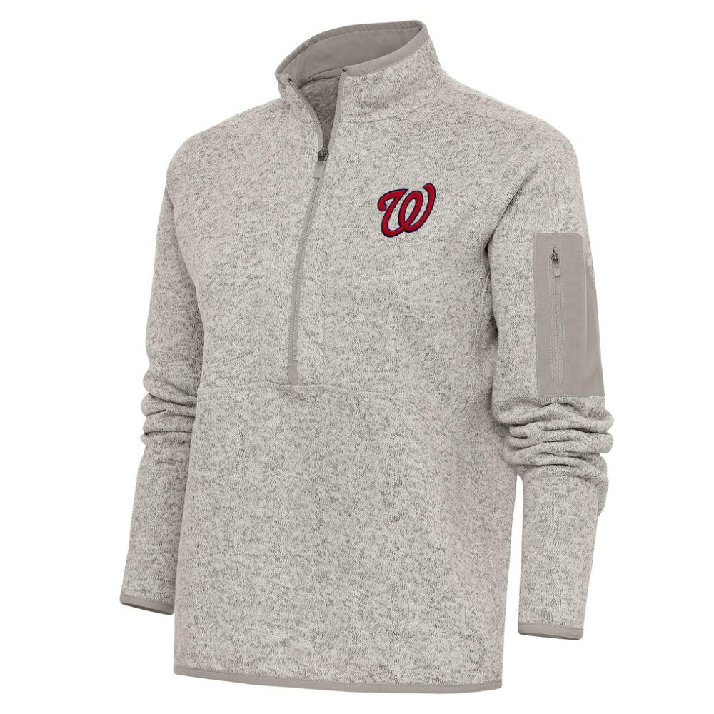 Oatmeal Washington Nationals Antigua Women's Logo Fortune Quarter-Zip Pullover Jacket